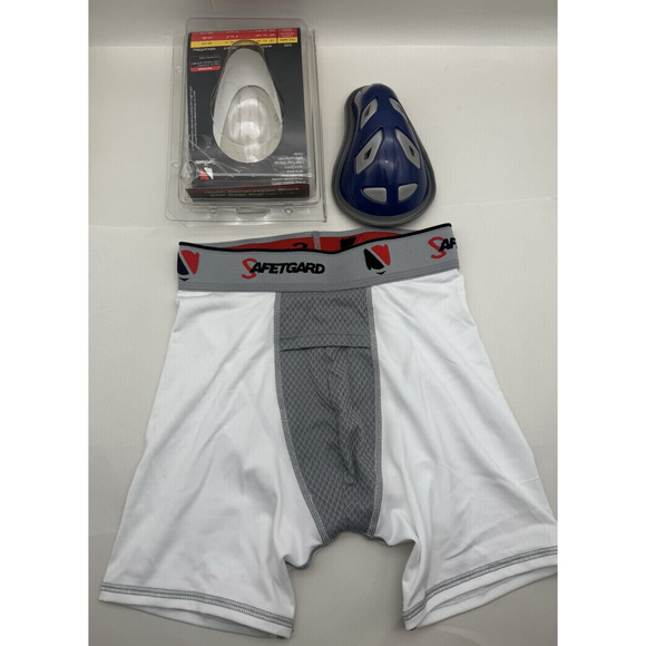 1pc Safetgard Youth Boxer Brief White/Grey w/Blue Cage Cup, Youth Regular*READ - Picture 1 of 15